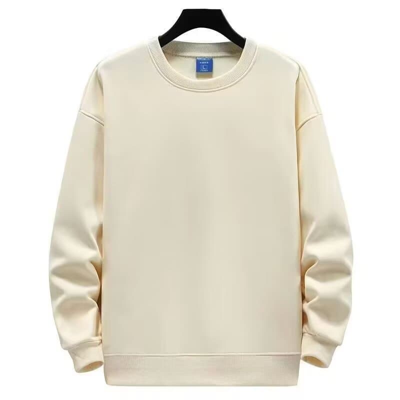 Autumn Winter Long Sleeve Crewneck Sweatshirt Men Thickened Solid Color Warm Cotton Top Casual Versatile Pullover Base Layer