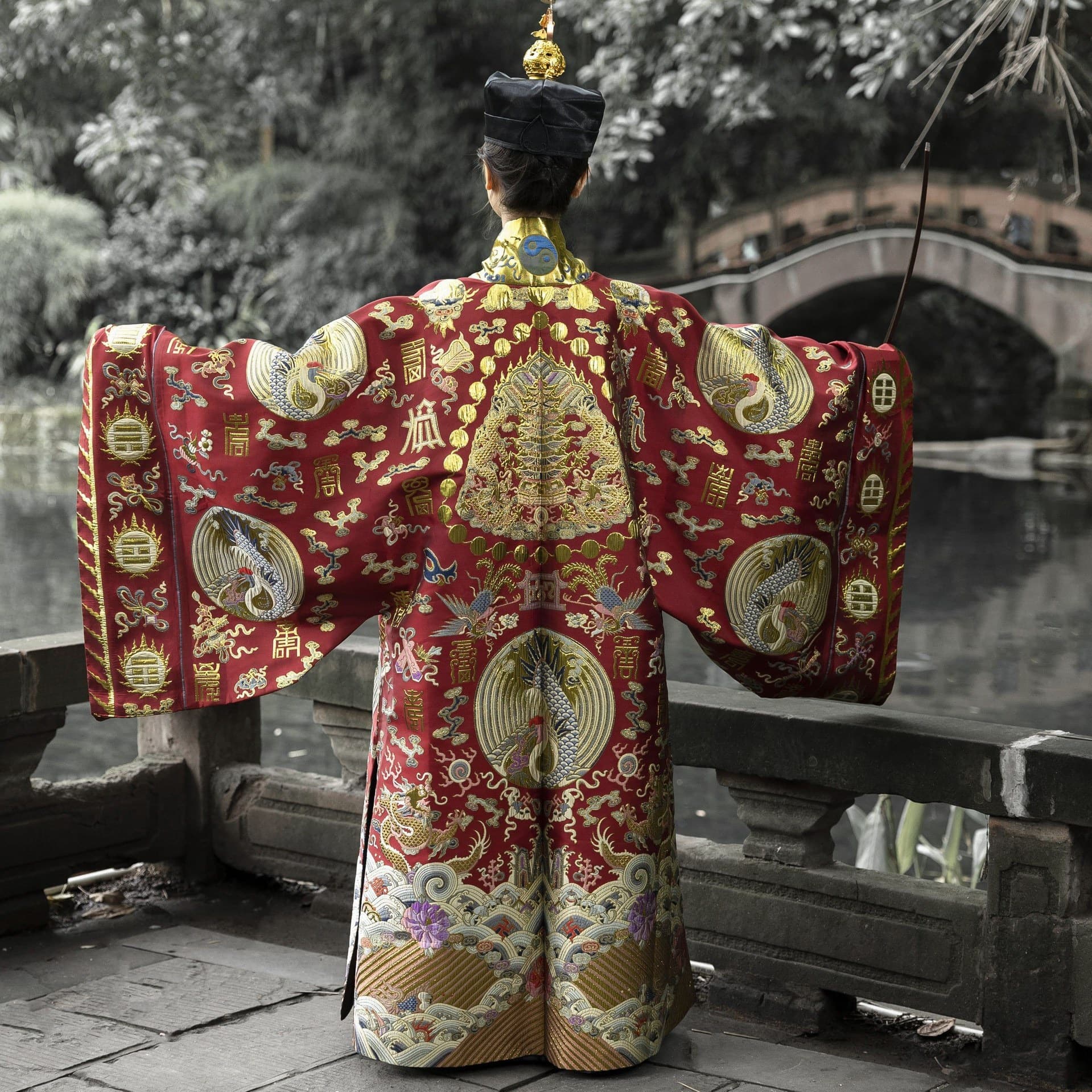 Taoist Priest Yijiangnan Ritual Garment Brocade Four Seasons Small Sleeve Taoist Robe Style Formal Wear Restoration Nine Cranes High Merit Red Yellow