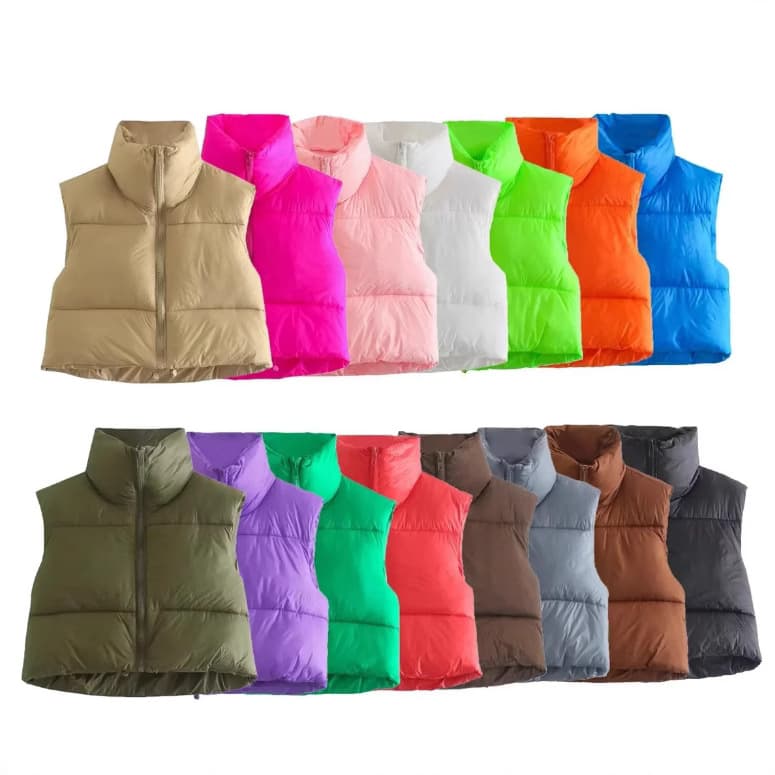 2025 Winter New Women's Short Solid Color Down Cotton Vest European and American Fashion Slim Stand Collar Loose Cotton Vest
