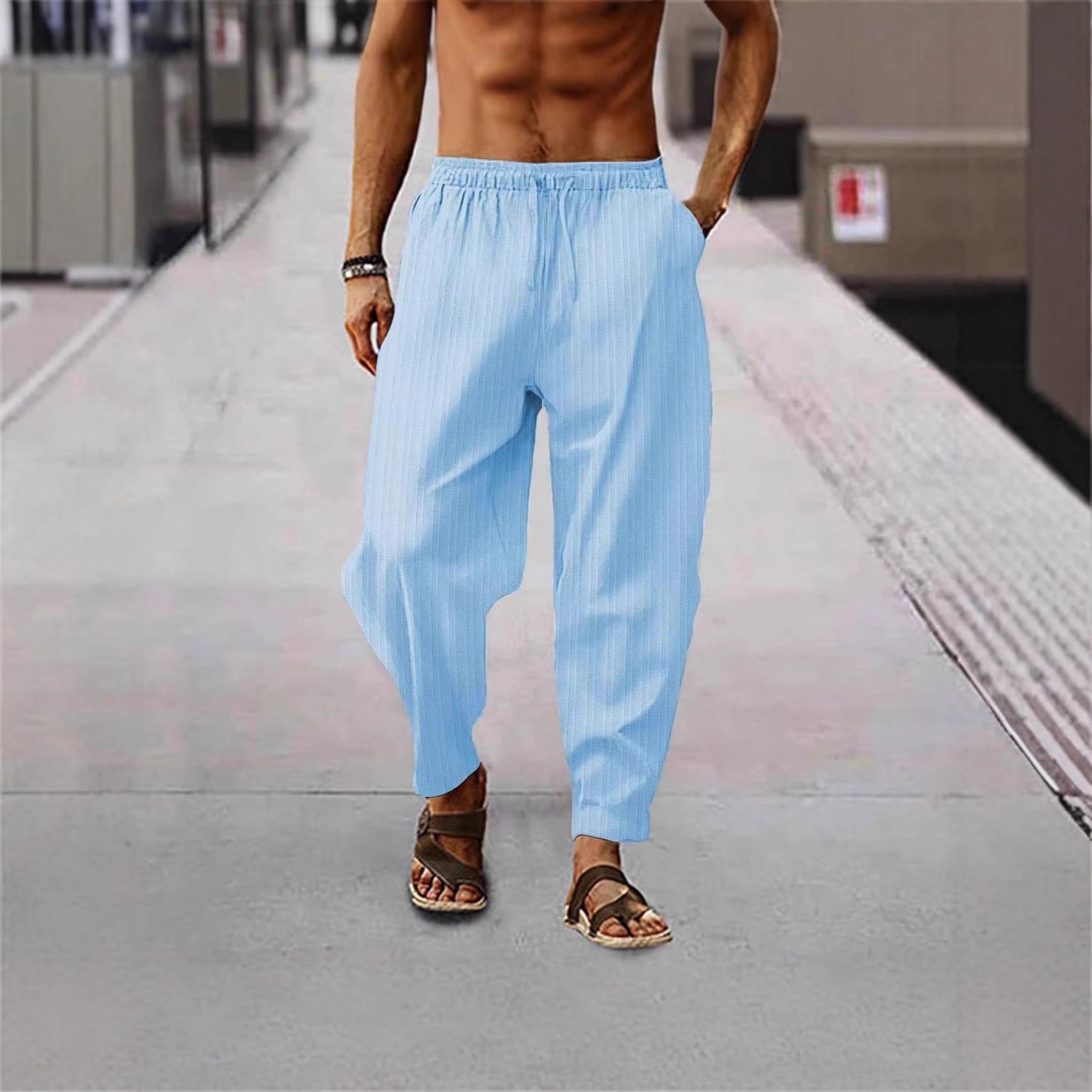 Men's Long Pants for Amazon, AliExpress, European and American Markets - Hip-Hop Breathable Cotton Linen Striped Loose Casual Sports Pants