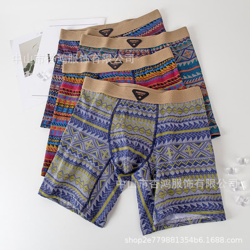 Retro men's trousers underwear men's underwear ethnic style light luxury style boxer briefs extended 12cm mid-waist boxer briefs