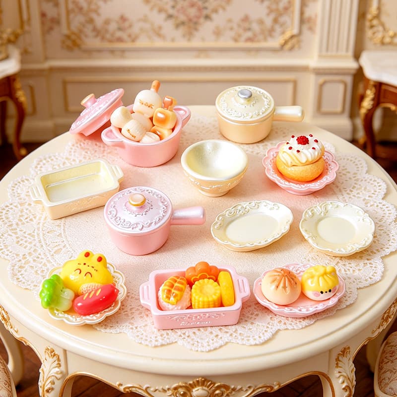 New miniature kitchen simulation pots, bowls, tableware, resin accessories, doll house diy creative blind box resin ornaments