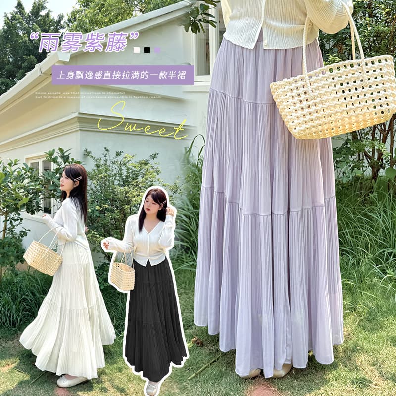 Yinuo Plus Size Women's High Waist Skirt 2025 Summer Draped Midi Skirt 232204 Plus Size Skirt