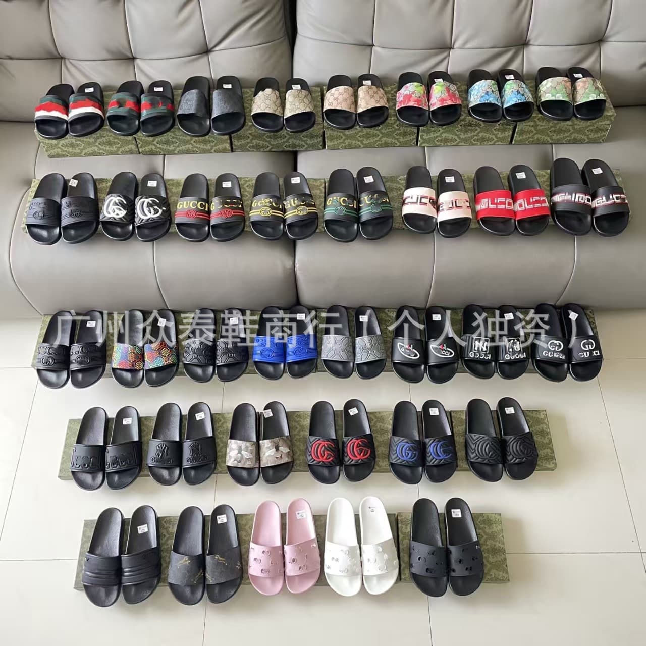 Cross-border Middle East High Version G Family Slippers Couple Style Summer Outdoor Lightweight One-Strap Slippers Double G Print Men's Slippers