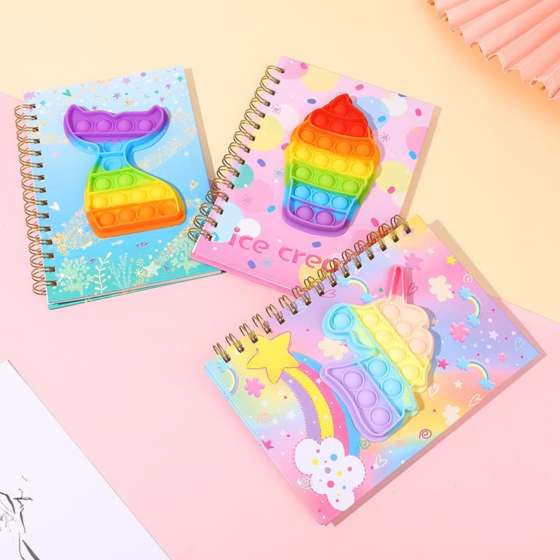 80 Sheets A5 Notebook Student Journal Cartoon Cute Stress Relief Silicone Bubble Text Gift High Appearance Coil