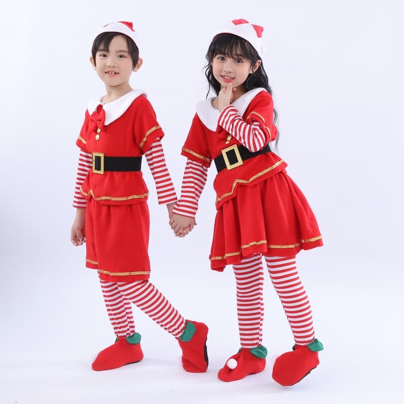 Christmas costumes for boys and girls, Christmas costumes, children's clothing, European and American festival red elf suits, trendy children