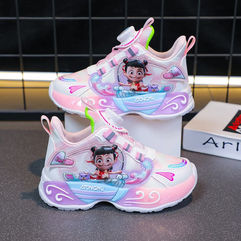 Wholesale Nezha Children's Sports Shoes 2025 Spring/Autumn New Girls' Leather Waterproof Soft Sole Lightweight Princess Running Shoes