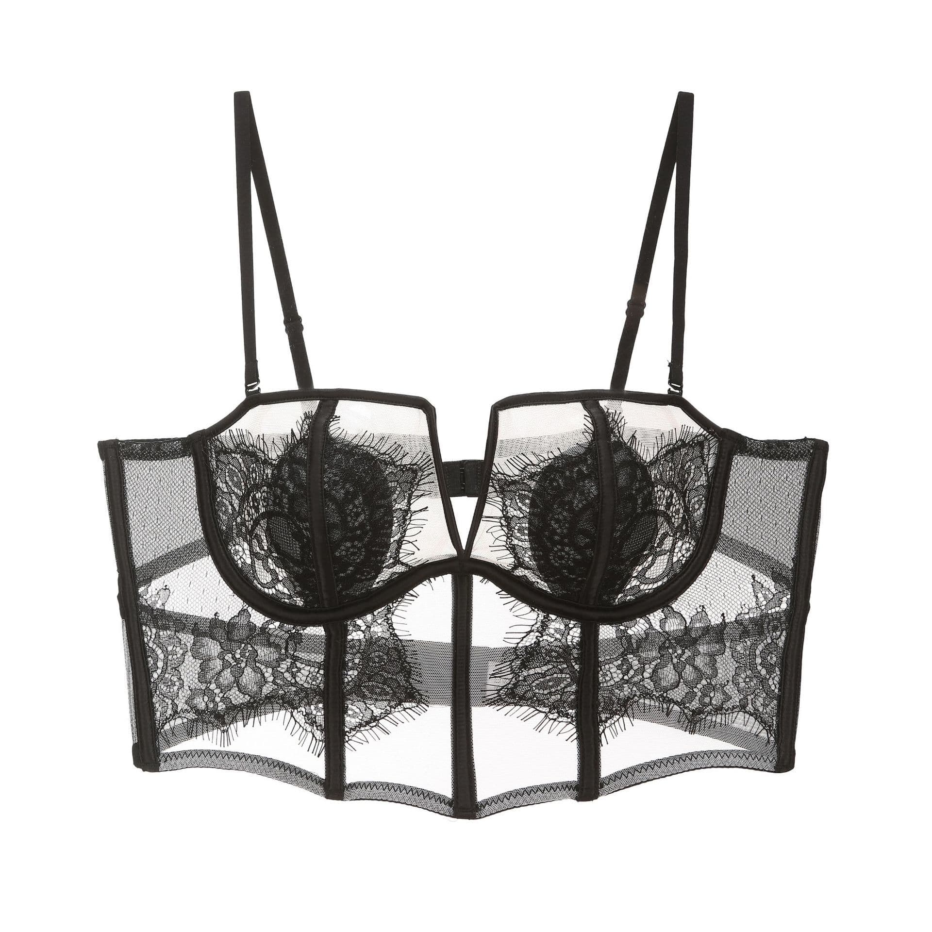 French Lace Underwear with Soft Underwire for Push-Up and Beautiful Back, Thin Style Minimizing Large Bust Sexy Bra