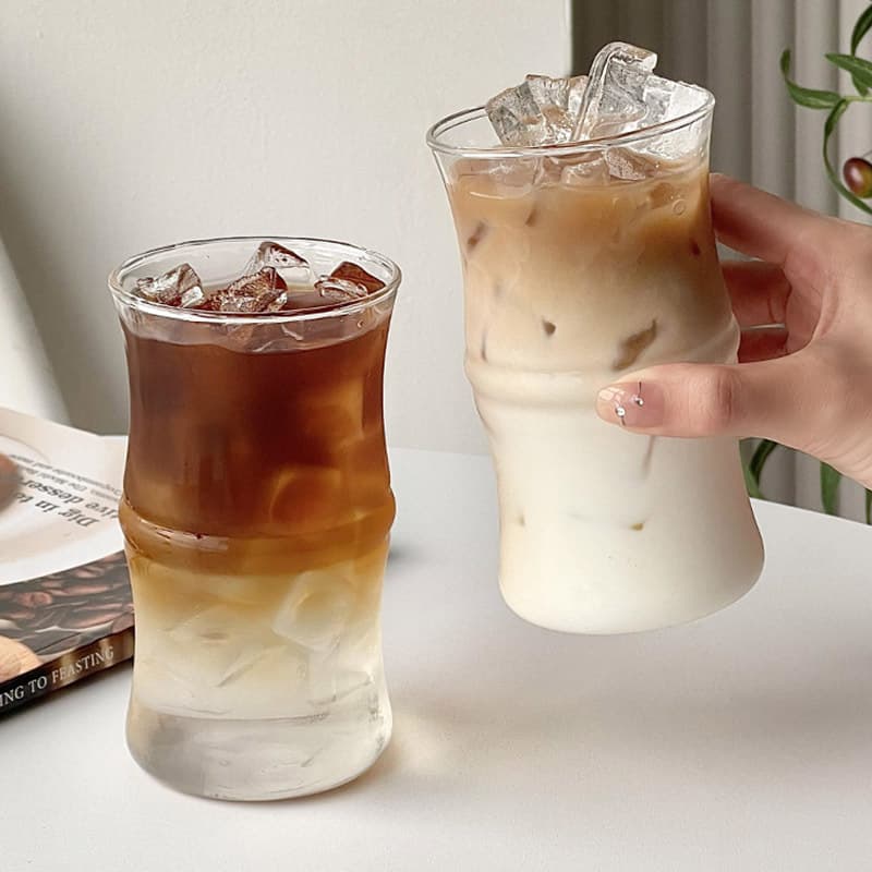 High Borosilicate Glass Bamboo Joint Cup for Iced Americano Latte Coffee Cup Restaurant High Temperature Resistant Water Cup Beverage Coffee Cup