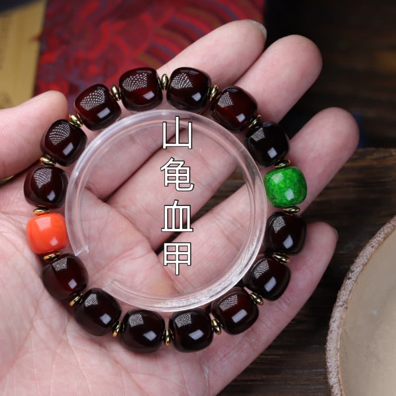 Mountain turtle shell bracelet, natural wild mountain turtle gold bucket bead bracelet, full of blood turtle shell bracelet, men's Buddhist bead bracelet