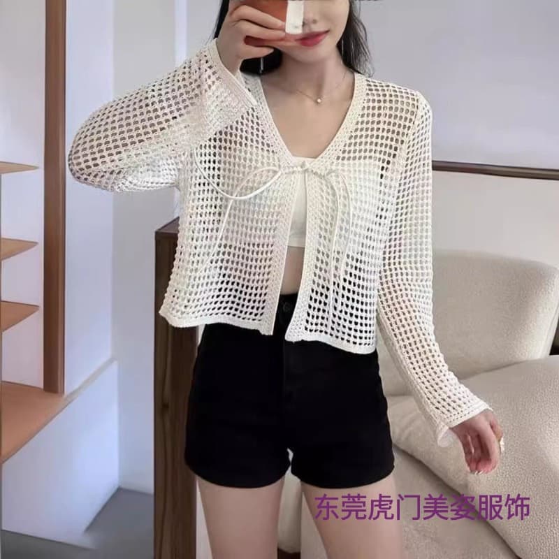 Hollow-out Design Thin Sun Protection Jacket 2025 Summer Korean Style Mesh New Knitted Air-conditioning Cardigan Small Shawl Coat