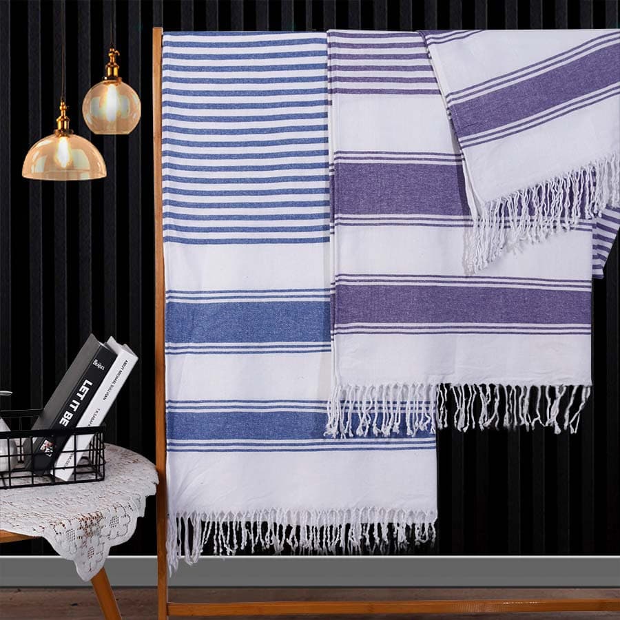 Soft Cotton Polyester Fringed Bath Towel Striped Beach Towel Lightweight Absorbent Quick Dry Soft Touch for Beach And Home Use
