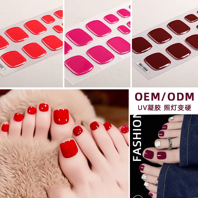 Zhengxiang factory custom solid color gel foot stickers nail stickers UV semi-cured nail stickers phototherapy toe stickers cross-border