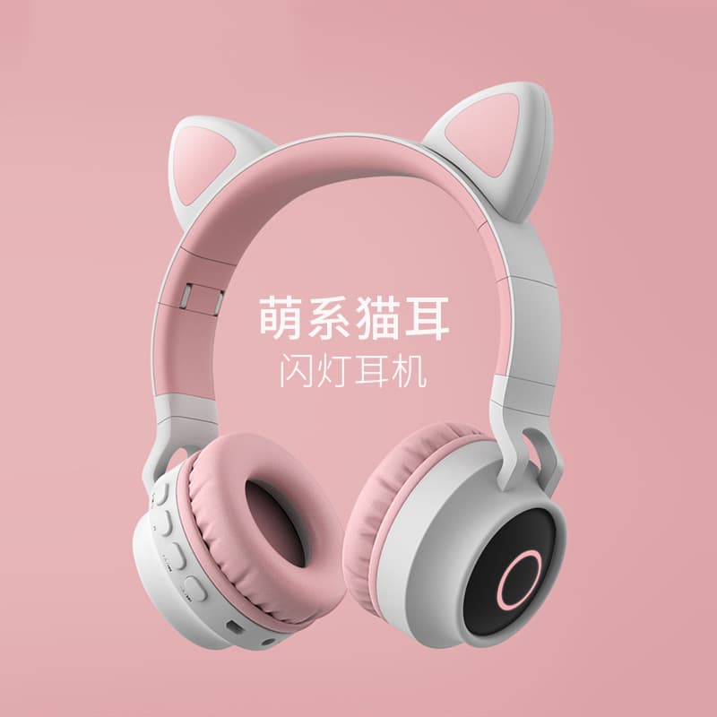 Cross-Border Popular Cat Ear Internet Celebrity Glowing Bluetooth Headset Over-Ear Mobile Phone Wireless Foldable Plug-in Card Headphones
