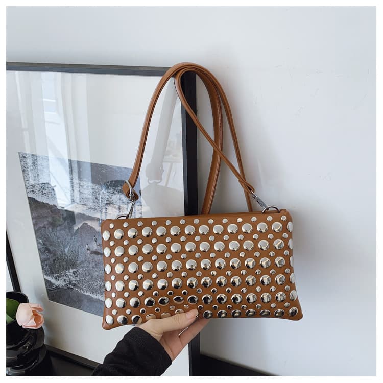 Cross-border Bags 2025 New Rivet Shiny Small Square Bag European and American Texture Shoulder Bag Wide Strap Crossbody Bag for Women