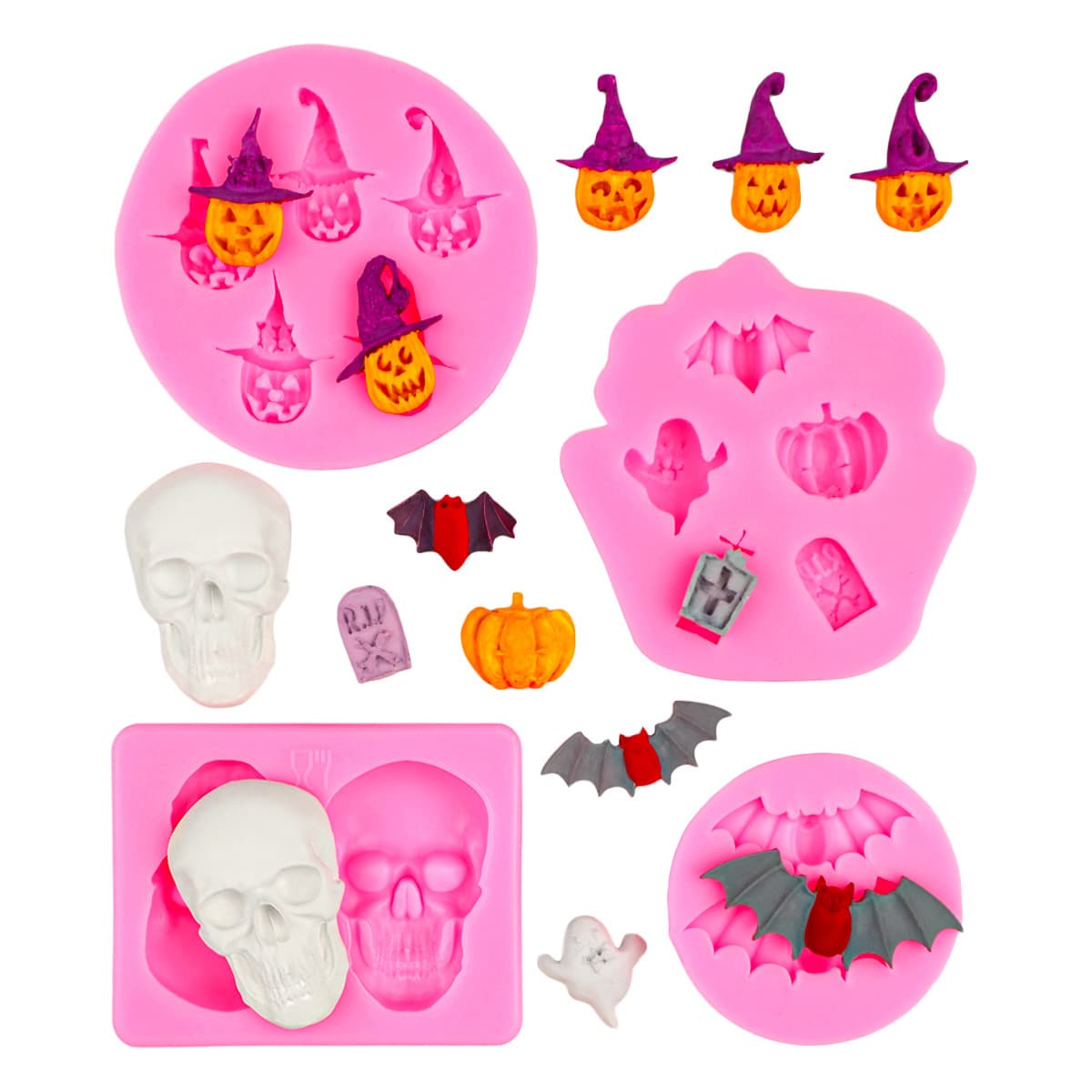 Halloween Bat Ghost Silicone Mold DIY Pumpkin Tombstone Skull Fondant Chocolate Cake Decoration Mold