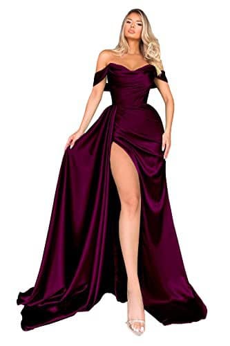 New Hot-Selling Cross-Border E-Commerce Evening Dress for Party Hosting Banquet High Slit Sexy Off-Shoulder Slimming Gown