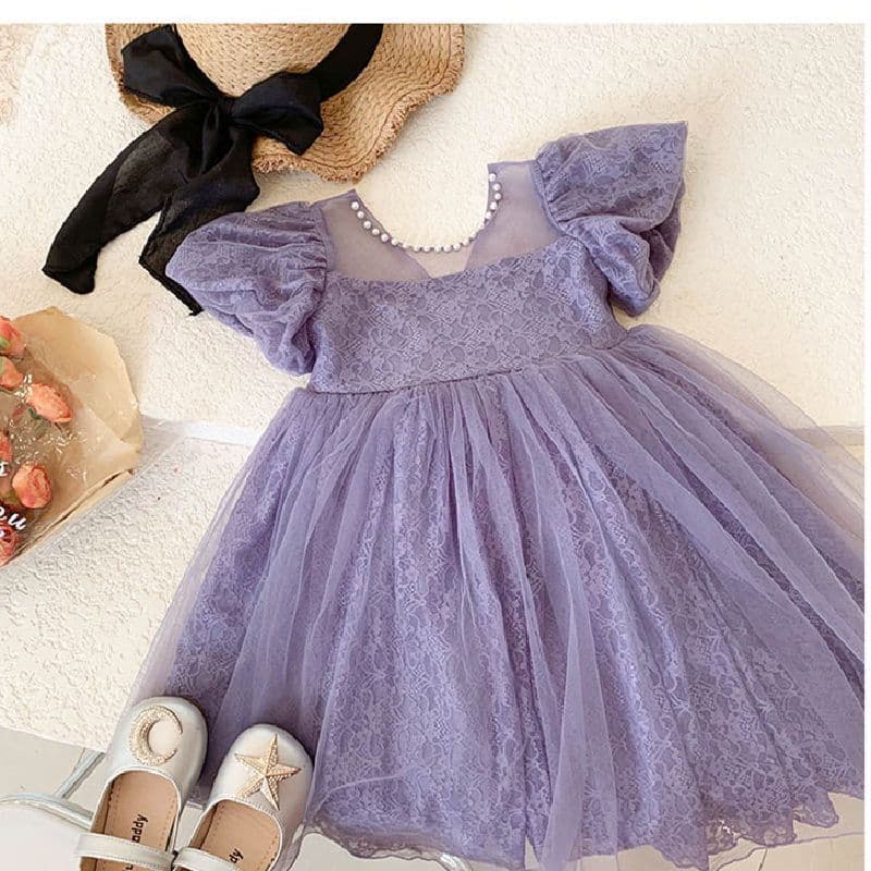 Girls' Beautiful Fairy Princess Dress 2022 New Style Children's Lace Dress Baby Bubble Sleeve Sweet Dress