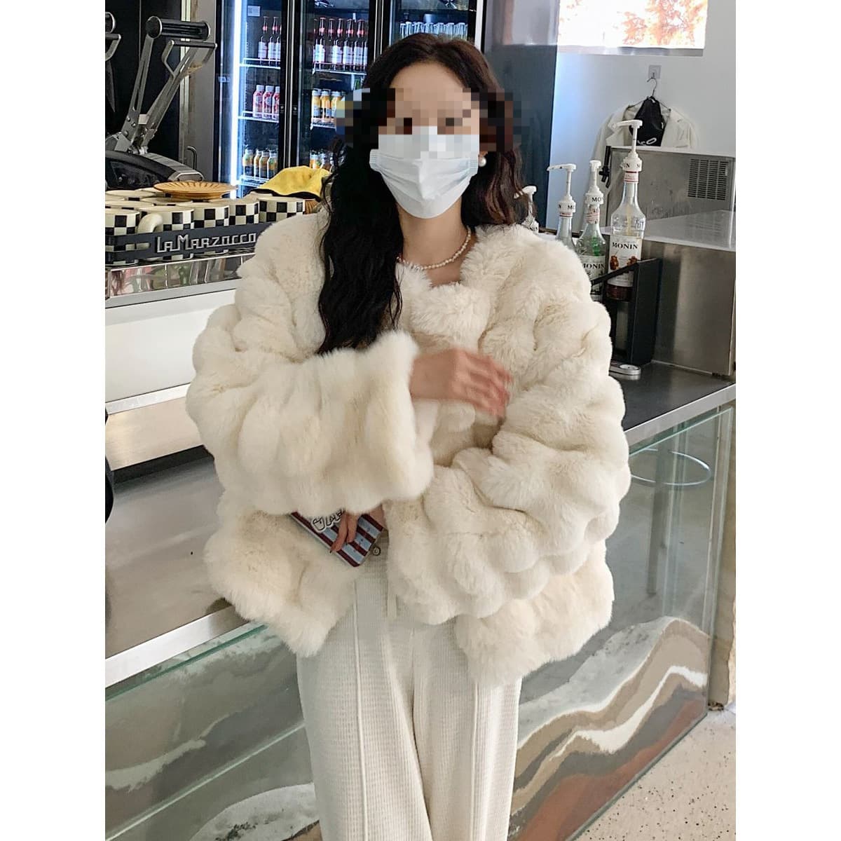 Winter Short Rabbit Fur Coat Women Korean Style Lamb Wool Thickened Plush Top