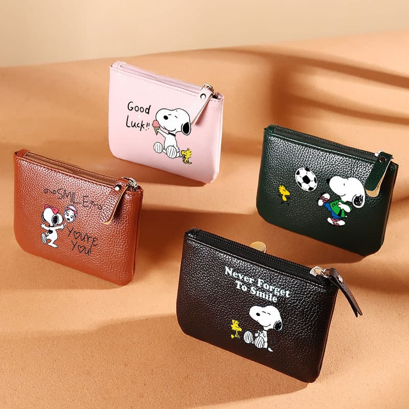 Cartoon Snoopy coin purse for men and women new coin purse litchi pattern zipper coin bag PU soft pickup bag