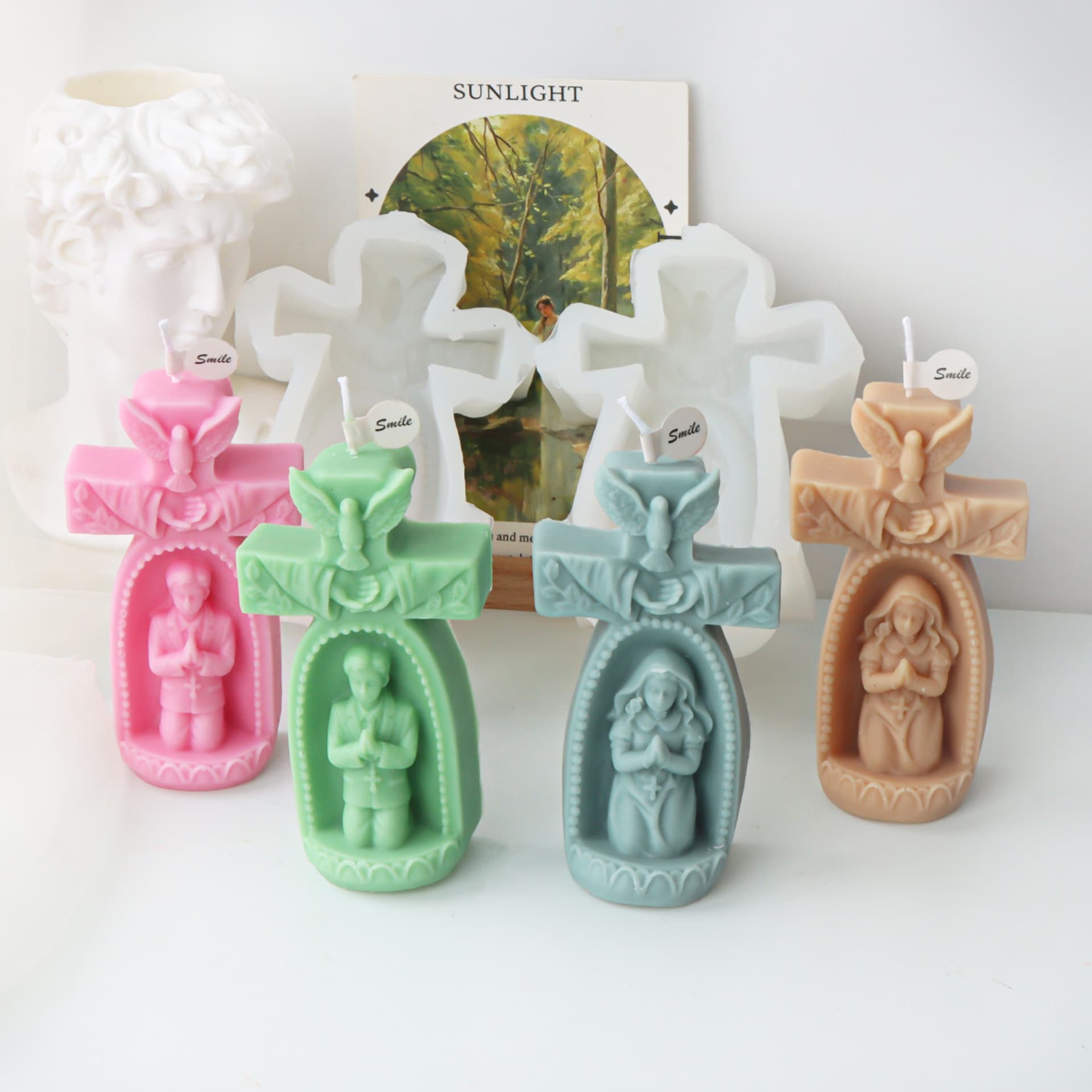 New church prayer boy and girl candle mold DIY prayer cross candle resin ornament silicone mold