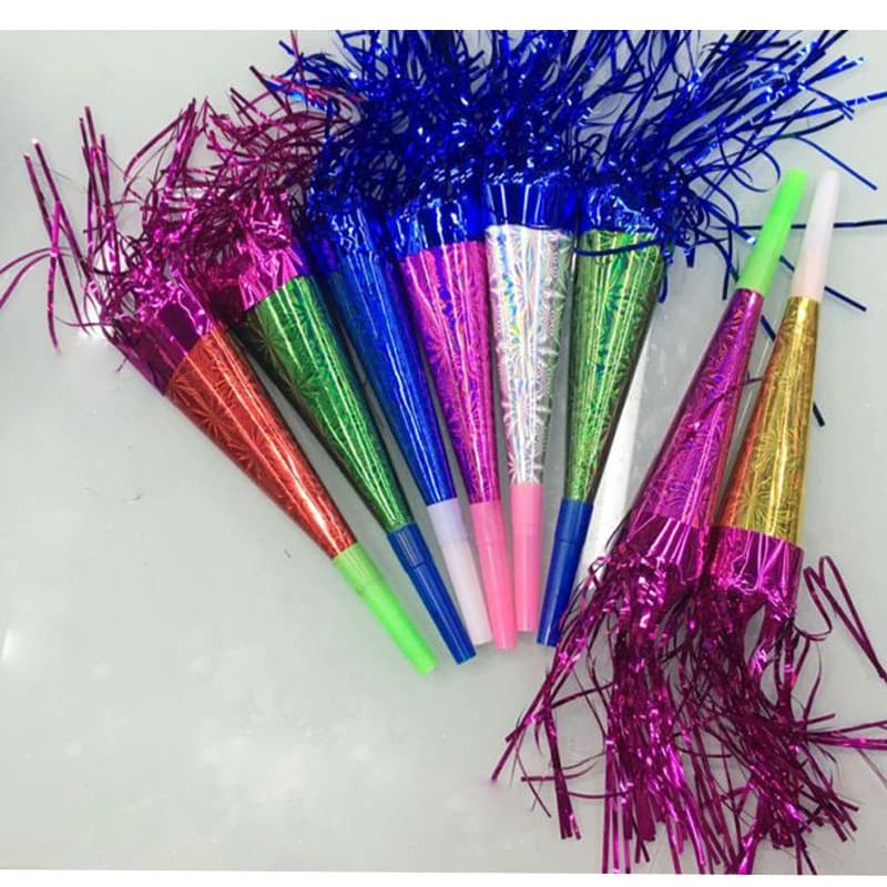 Cross-border hot seller laser paper blowouts, dragon whistles, children's birthday party toys, cheer props wholesale