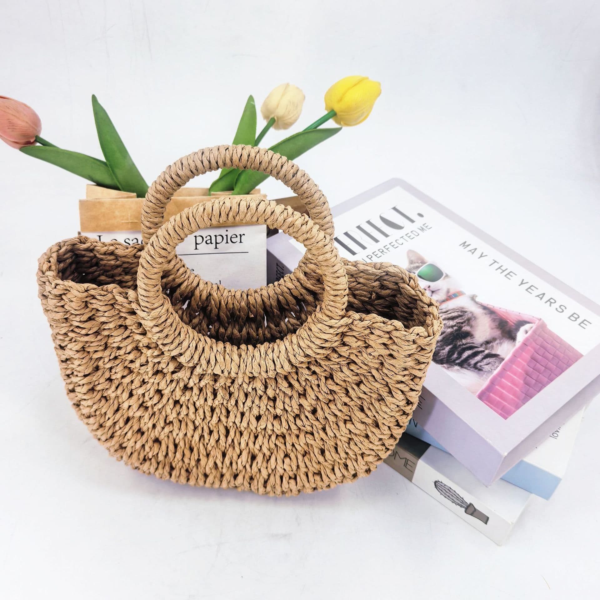 Straw bag women's autumn new bohemian style pastoral woven crossbody bag cute tassel hand shoulder bag