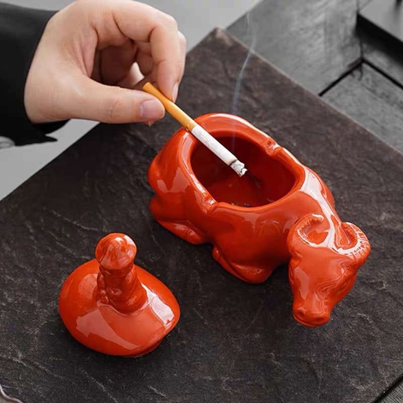 Crab Ceramic Ashtray Small Tea Pet Office Home Living Room with Lid Anti-Ash Dispersion Chinese Style Cute Ornament Decoration