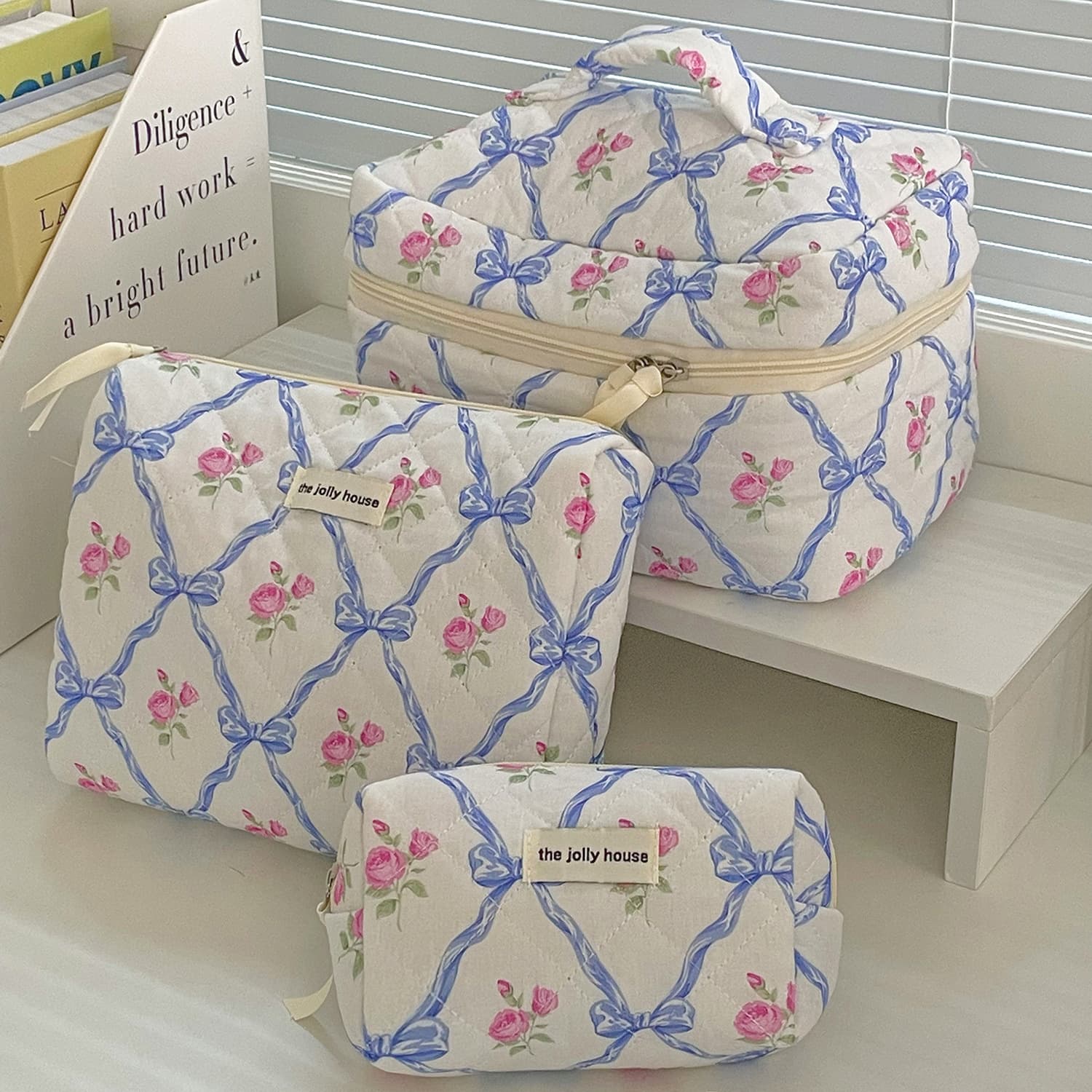 Cross-Border Bow Flower Cosmetic Bag Business Trip Portable Cosmetic Storage Bag Portable Toiletry Bag Makeup Brush