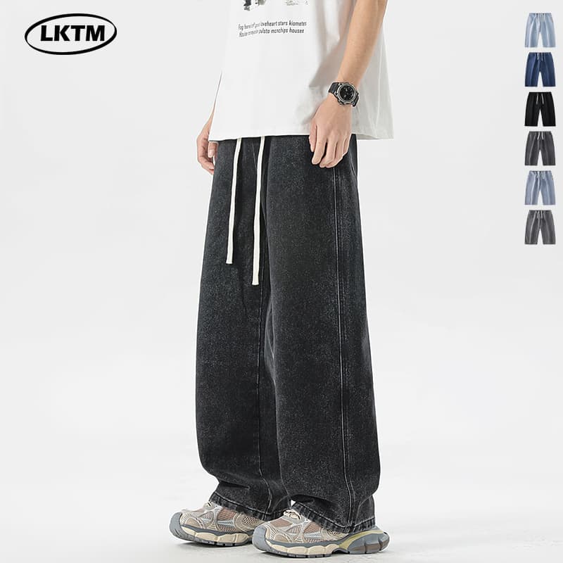 LKTM Men's Straight Leg Jeans High Street Casual Loose Fit Drapey Denim Pants Hip Hop Style Long Trousers for Teens And Adults