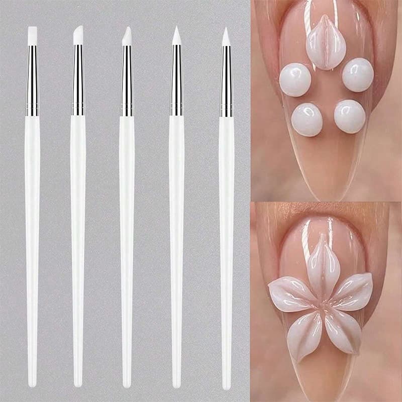 Manicure pen silicone press pen set of 5 crystal powder carved glue extended glue dot bead embossed rub powder press stick