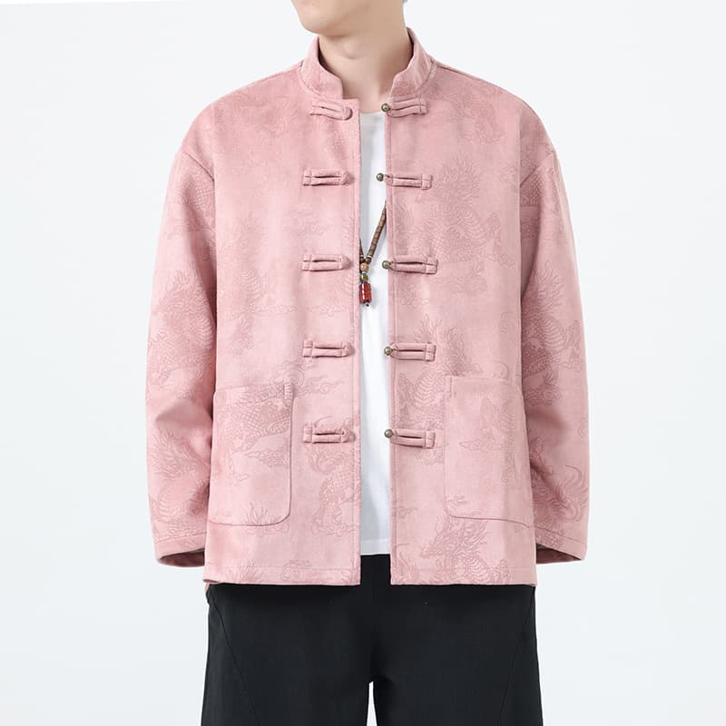 2025 Autumn/Winter New Chinese Style Men's Wear, Trendy Tang Suit Hanfu, Suede Jacket, Zhongshan Suit with Frog Button Jacket