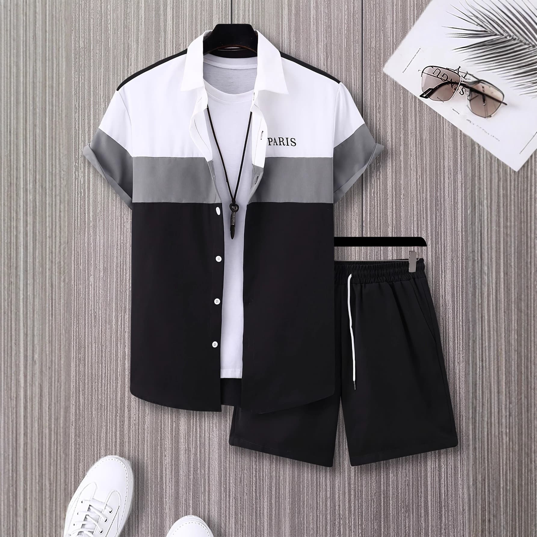 Men's 2025 summer new fashion casual simple short-sleeved shirt suit simple and versatile