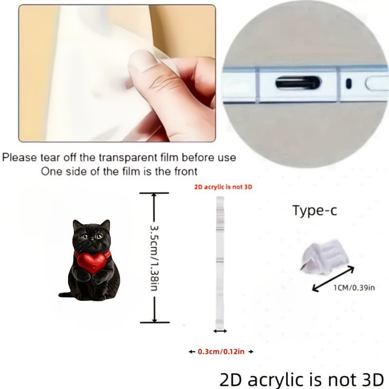 【2D flat】Two Heart Cats - Acrylic Phone Dust Plug Charm, Universal Fit