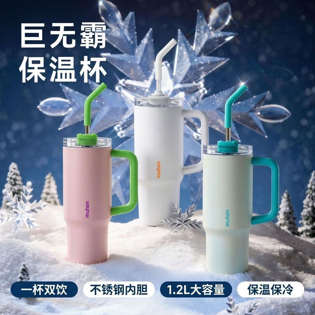 Muhan New Giant Insulated Tumbler for Women, High Appearance 316 Stainless Steel Ice Tumbler, Cold Retention Large Capacity Straw Cup
