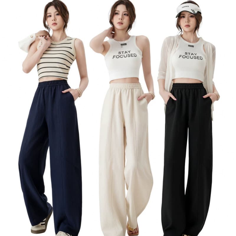 [Tencel Linen Stroll Pants] Cotton-Linen Curved Wide-Leg Pants for Women, Summer Thin Style Casual Pants, Slimming Stitched Pants