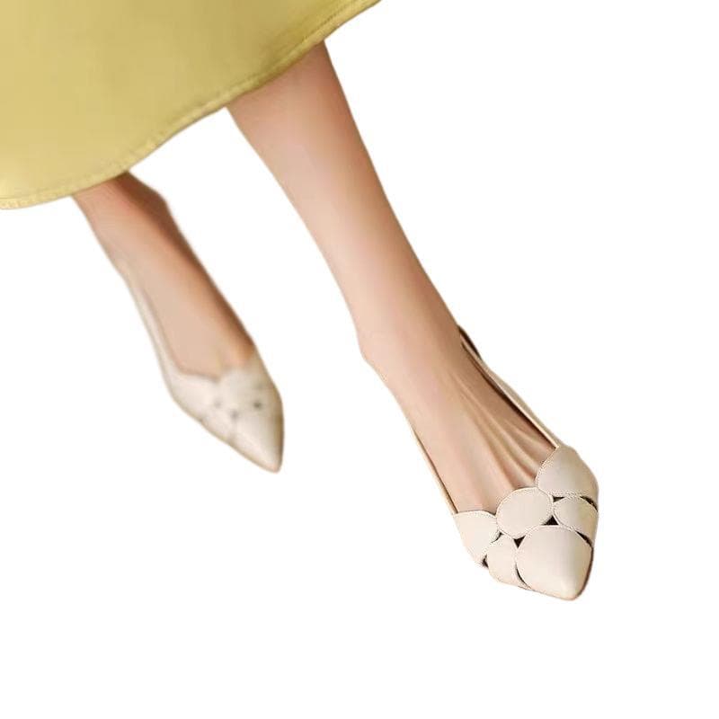 Baotou Sandals Women's Hollow Pointed Toe Goatskin White High Heels Summer Mid Heel New French Commuter Shoes