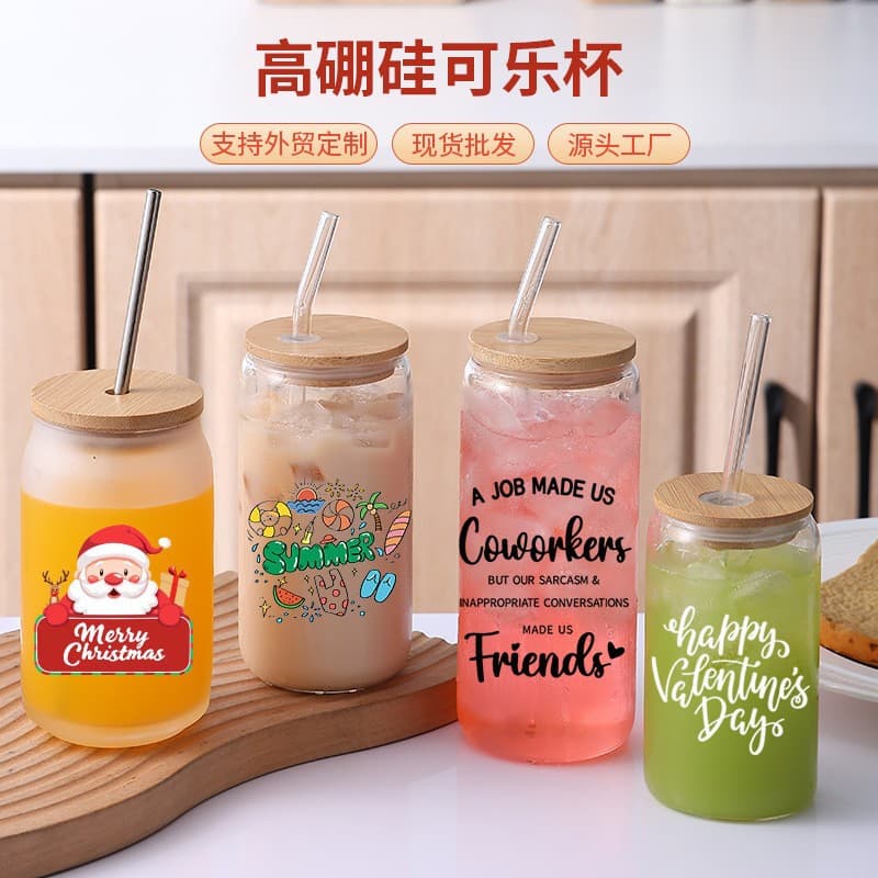 Manufacturer wholesales high-looking milk tea cola cup household high borosilicate glass straw cup large capacity cola glass cup