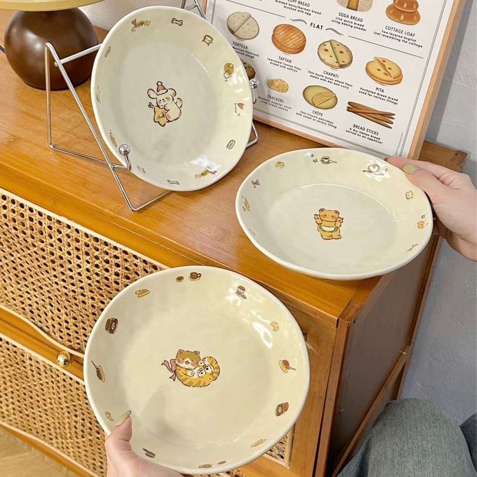 Original Ceramic Tableware Bear Cartoon Household Dish Plate Fruit Plate Breakfast Children's Cafe Kids Cartoon Plate