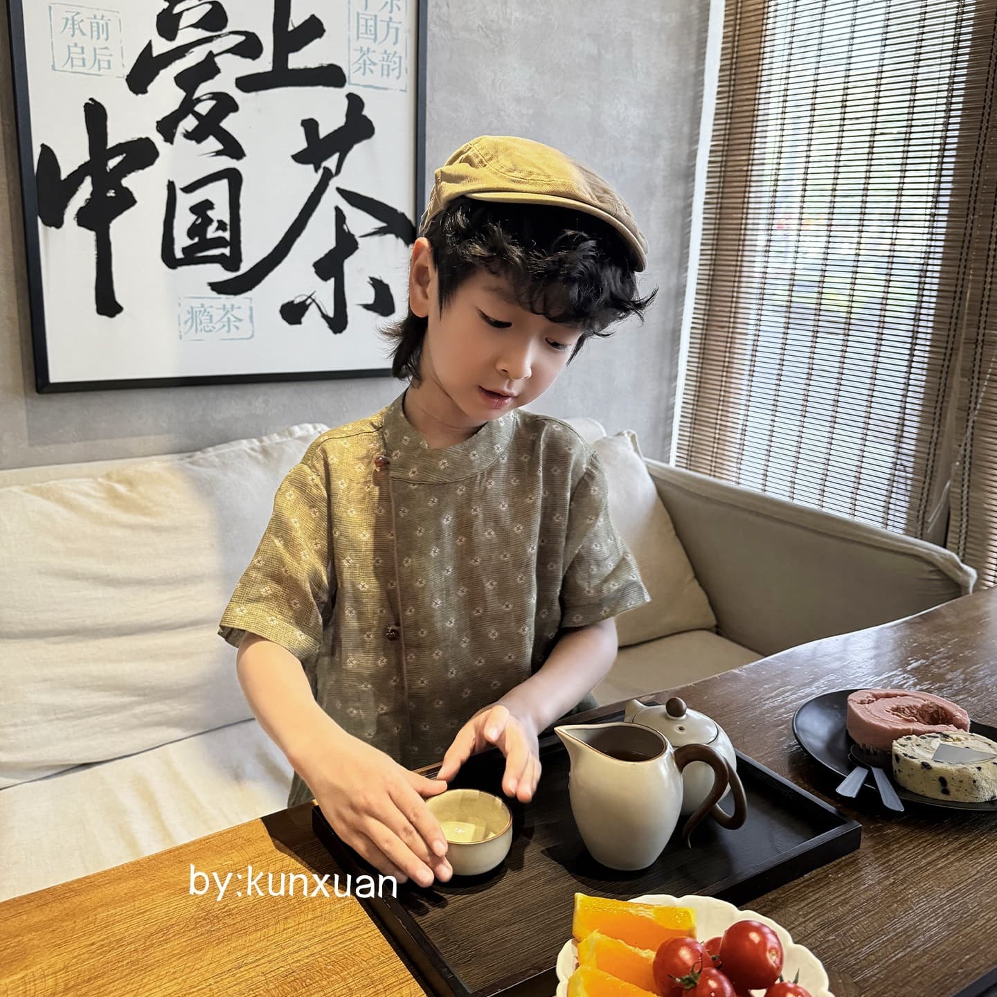 Kunxuan ramie boys short-sleeved shirt summer thin 2026 new style boys and older solid color tops cotton and linen