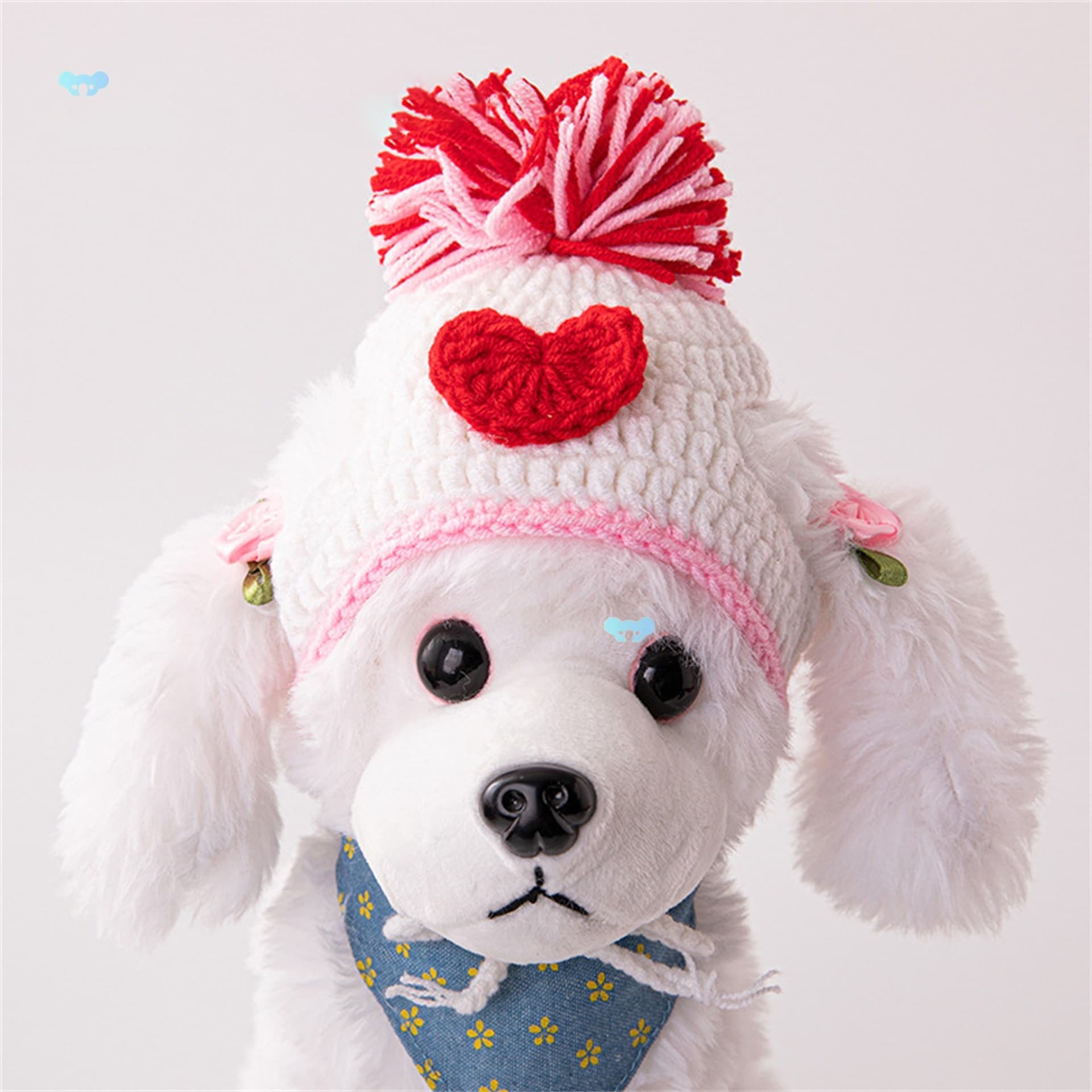Dog Valentine's Day Knit Hat with Ear Holes Cute Heart Ball