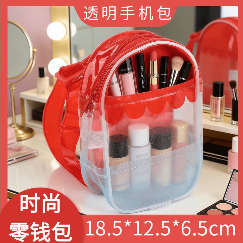 Small Backpack Coin Purse Makeup Bag PVC Waterproof Phone Pouch Backpack Shape Compact Portable Key Holder