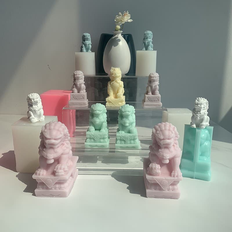 Three-dimensional lion silicone mold Chinese style stone lion cement plaster mold lion ornament aromatherapy candle mold
