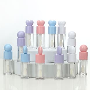 4ml Transparent Round Lip Gloss Tube, Pink Heart White Ball-Shaped Cap Lip Gloss Bottle, Thick Rod Large Brush Head Lip Gloss Tube