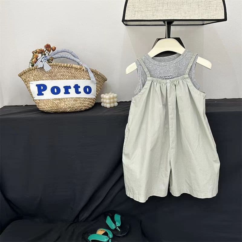 Korean Children's Clothing 2025 Summer Girls Stylish Overalls Set Korean Style Baby Girl Cami Vest Two-Piece Set Trendy