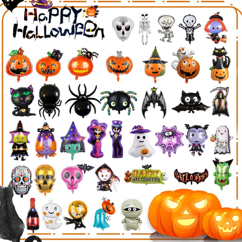 Foreign trade Halloween black bat pumpkin head aluminum film balloon ghost skeleton skeleton bar decoration party balloon
