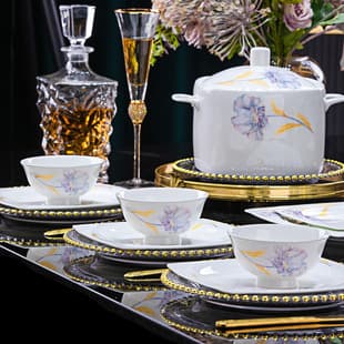 Home Bowls, Jingdezhen Ceramic Dinnerware, Luxury Bone China Set, Bowl & Plate Set for Housewarming New Home
