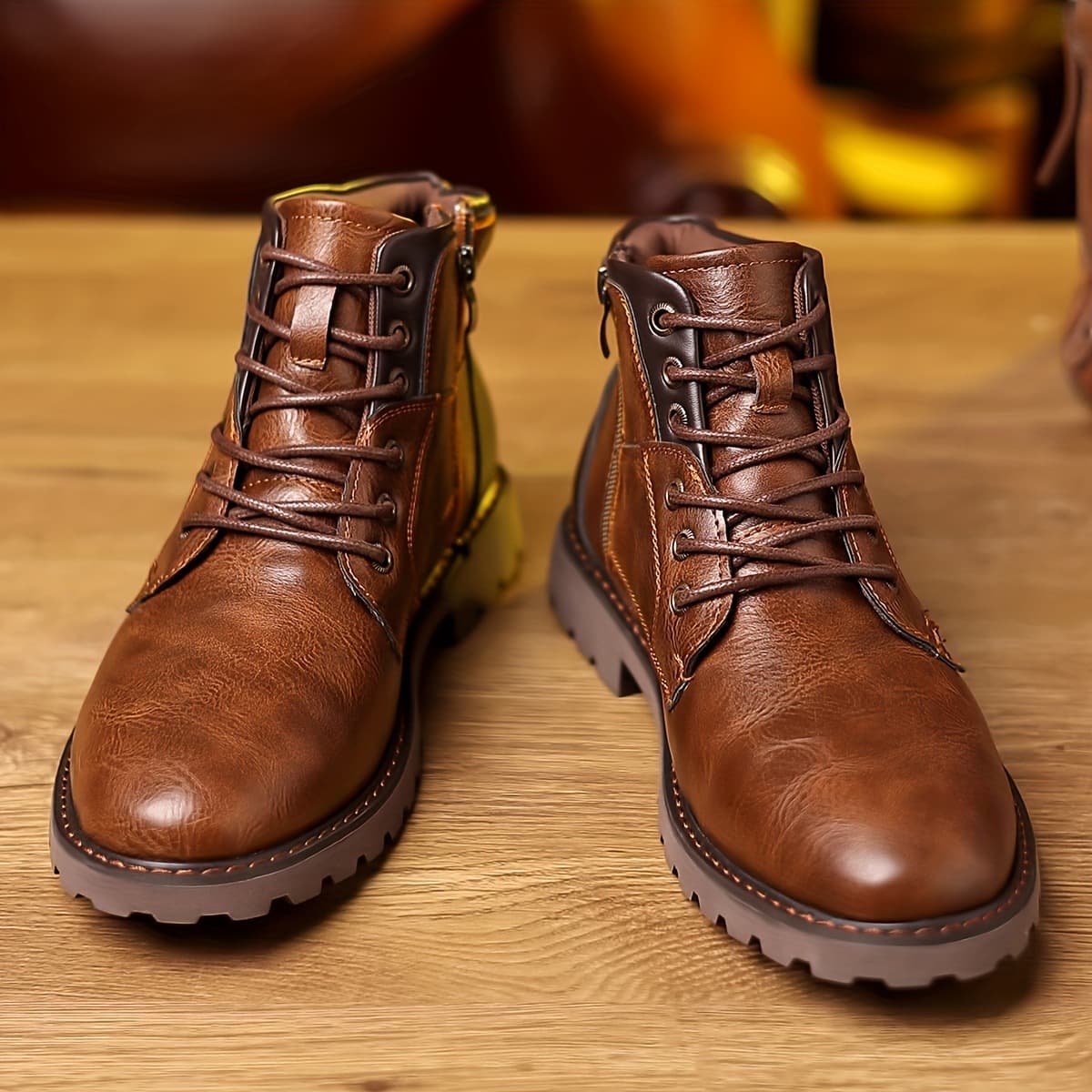 Cross-border Men's Color-block Martin Boots Casual Side Zipper Mid-calf Leather Boots New Trendy Fashion Versatile Motorcycle Boots