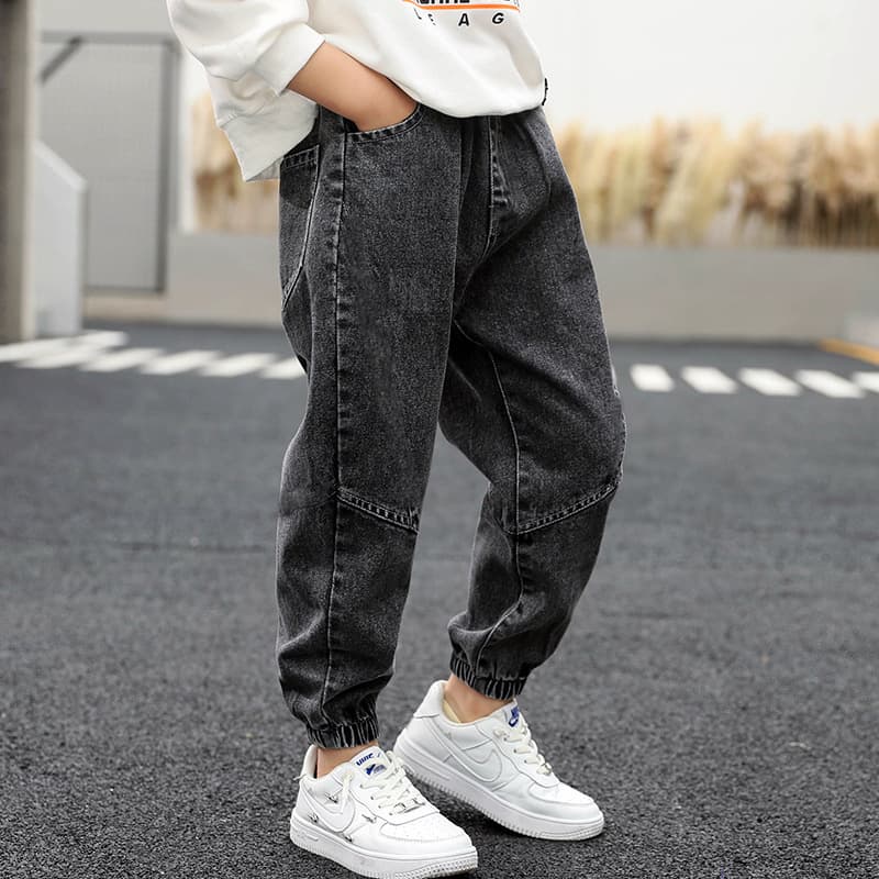 Boys 2024 New Style Jeans for Older Children, Black Spring/Autumn Soft Pants, Factory Direct
