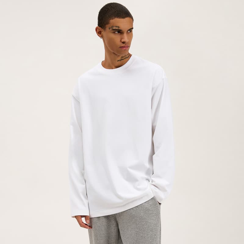 300g Crew Neck Long Sleeve T-Shirt Unisex Solid Color Base Layer Casual Relaxed Fit 300g Pure Cotton